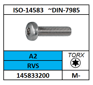 ~ISO14583-D7985T/METAALSCHROEF-TORX-PANCK/RVS-A2/T5-M-1,6X2