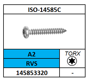 ISO14585CT~D7981CT/PLAATSCHROEF P#C-TORX-PANCK/RVS-A2/T10-2,9X9,5