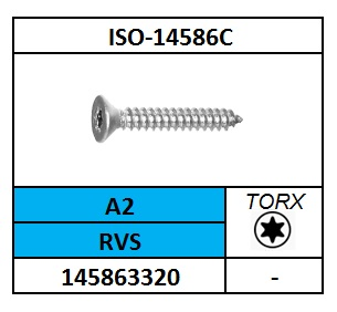 ~ISO14586CT-D7982CT/PLAATSCHROEF P#C-TORX-PLVK/RVS-A2/T15-3,5X9,5