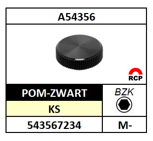 A54356/KARTELGRIPKNOP-OPZET TBV ZESK/KS-POM-ZWART/D-25M-6