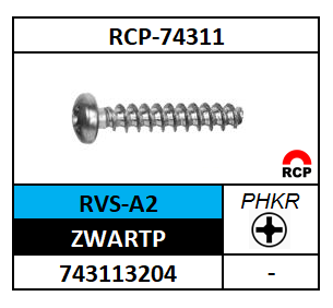 A74301/DRAADVORMENDE SCHROEF PT 30°-PHKR-PANCK/RVS-A2-ZWART/3X8