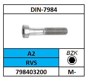 D7984/CILINDERKOPSCHROEF LAAG-BZK-CKL/RVS-A2/M-2X5