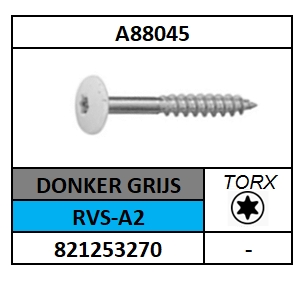 A82335/GEVELSCHROEF PANEEL P#S-TORX-LBK/RVS-A2+COLOR/T25-4,8X25+RAL7012