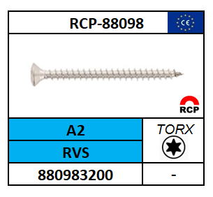 A88032/SPAANPLAATSCHROEF VOLDRAAD-TORX-PLVK/RVS-A2/T10-3X12