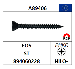A89406/SNELBOUWSCHROEF P#S HILO DRAAD-PHKR-PLVKR/ST-FOS/3,9X19