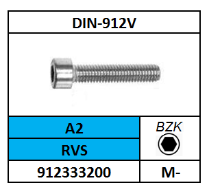 ISO4762-D912/CILINDERKOPSCHROEF VOLDRAAD-BZK/RVS-A2/M-3X2525